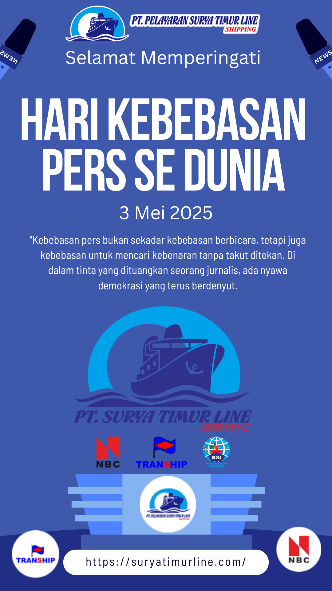 PT Surya Timur Line Mengucapkan Selamat Hari Kebebasan Pers Sedunia 3 Mei 2025