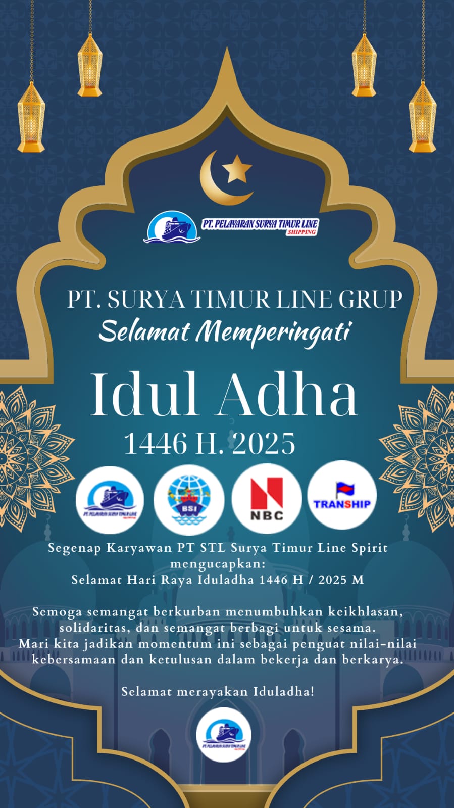 PT STL Surya Timur Line Grup mengucapkan: Selamat Hari Raya Iduladha 1446 H / 2025 M