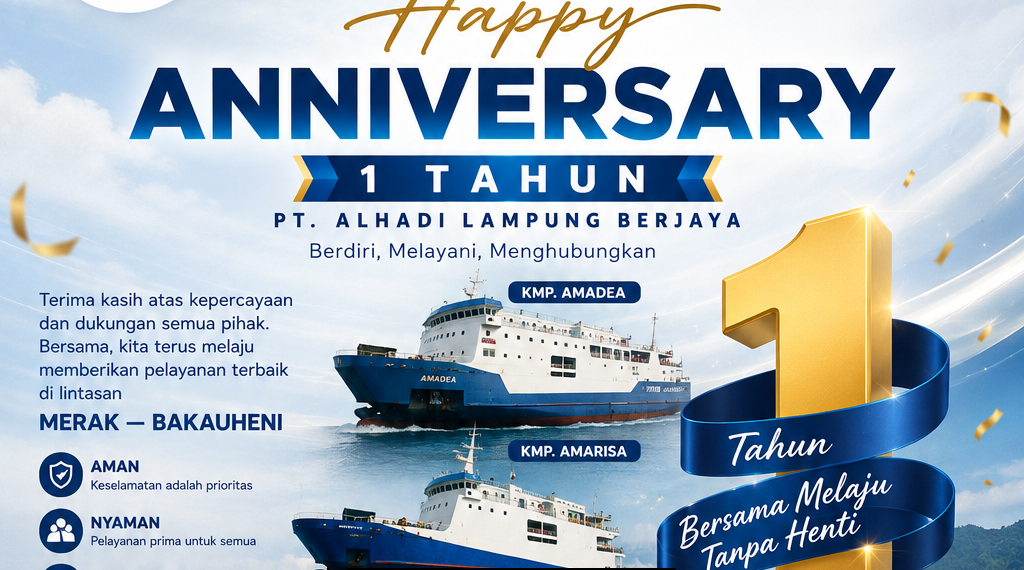 Anniversary ke-1 PT Alhadi Lampung Berjaya, Tiga Armada Siap Layani Penyeberangan Merak-Bakauheni